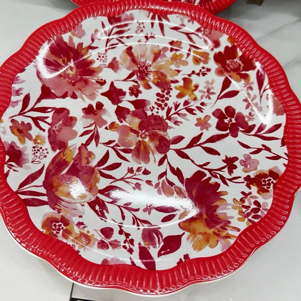 4-Pioneer Woman Melamine Dinner & Appetizer Dessert PlatesDitsy painterly 8